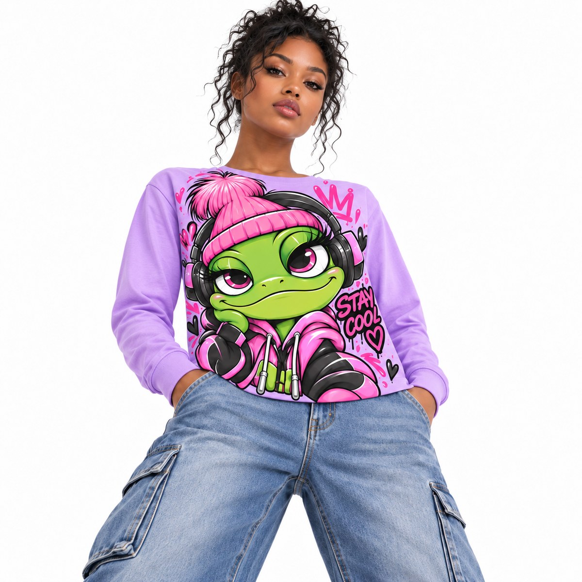 Stay Cool Frog sweatshirt, low angle
